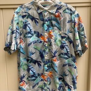 Tommy Bahama men’s large aloha Hawaiian shirt button down 100% linen dopamine